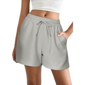 EKOUAER Womens Pajama Shorts Textured Casual Lounge Short Elastic Waist Pj Shorts Sweatsuits with Pockets 2026(Light Grey)