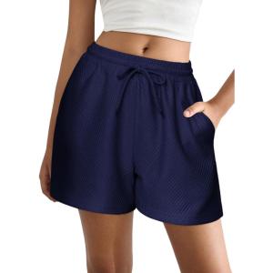 EKOUAER Womens Pajama Shorts Textured Casual Lounge Short Elastic Waist Pj Shorts Sweatsuits with Pockets 2026(Navy Blue)