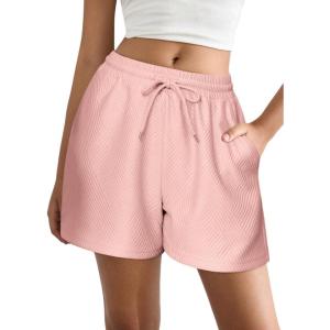 EKOUAER Womens Pajama Shorts Textured Casual Lounge Short Elastic Waist Pj Shorts Sweatsuits with Pockets 2026(Pink)