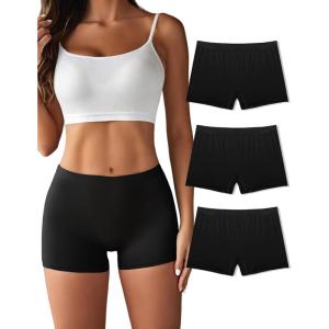 Ekouaer Boyshort Panties Women’s Soft Underwear Briefs Invisible Hipster 3 Pack Seamless Boxer Brief Panties S-XXL(A-black(3 Pack))