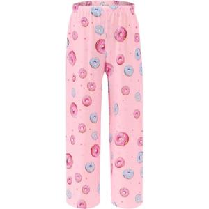 Ekouaer Girls Soft Pajamas Pants Cute Print Pattern PJ Bottoms Comfortable Lounge Long Pants with 2 Pockets(Pink Donuts)