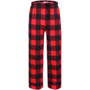 Ekouaer Girls Soft Pajamas Pants Cute Print Pattern PJ Bottoms Comfortable Lounge Long Pants with 2 Pockets(Red Plaid)