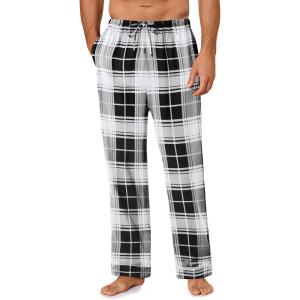 Ekouaer Mens Pajama Pants Sleepwear Soft Pjs Bottoms Sleep Lounge Long Pant with Drawstring & Pockets(Black White Plaid)