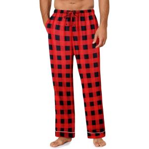 Ekouaer Mens Pajama Pants Sleepwear Soft Pjs Bottoms Sleep Lounge Long Pant with Drawstring & Pockets(Red Black Plaid)