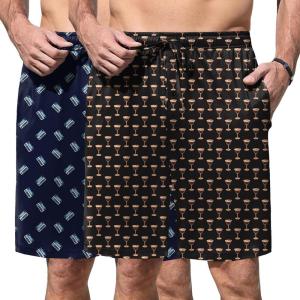 Ekouaer Men’s Pajama Shorts Soft Sleepwear Bottoms Elastic Waistband Loungewear Breathable Men Shorts with Pockets(Black and Navy Blue Print)