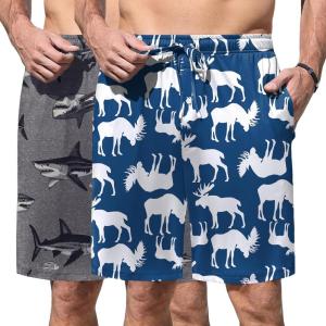 Ekouaer Men’s Pajama Shorts Soft Sleepwear Bottoms Elastic Waistband Loungewear Breathable Men Shorts with Pockets(Blue Print and Gray Shark)