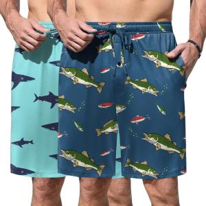 Ekouaer Men’s Pajama Shorts Soft Sleepwear Bottoms Elastic Waistband Loungewear Breathable Men Shorts with Pockets(Navy Blue and Light Fishing Print)
