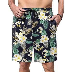 Ekouaer Men’s Pajama Shorts Soft Sleepwear Bottoms Elastic Waistband Loungewear Breathable Men Shorts with Pockets(Tropical Flowers)