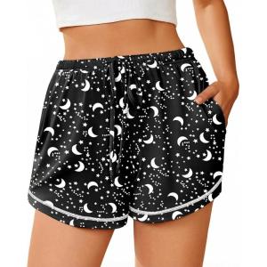 Ekouaer Pajama Shorts for Women 2026 Soft Sleep Shorts Casual Lounge Pants Comfy Pj Pants with Pockets(Black Moon)