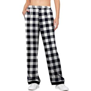 Ekouaer Soft Pajama Pants for Women, Elastic Waist Casual Lounge Yoga Pj Bottoms with Pockets(Black White Plaid)