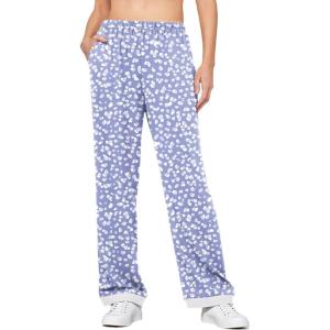 Ekouaer Soft Pajama Pants for Women, Elastic Waist Casual Lounge Yoga Pj Bottoms with Pockets(Spotted Blue)