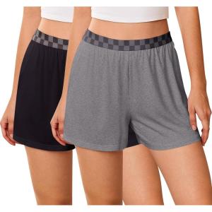 Ekouaer Womens 2 Pack Pajama Shorts 2026 Comfy Elastic Waist Sleep Shorts Bamboo Viscose Soft Pj Bottoms with Pockets(Black+gray)