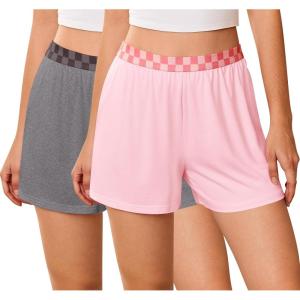 Ekouaer Womens 2 Pack Pajama Shorts 2026 Comfy Elastic Waist Sleep Shorts Bamboo Viscose Soft Pj Bottoms with Pockets(Gray+pink)