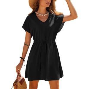 Ekouaer Women’s Cover Ups Casual Swimsuit Coverups Flowy Tie Waist Beach Cover Up Dress(Black)