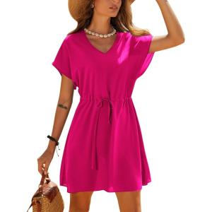 Ekouaer Women’s Cover Ups Casual Swimsuit Coverups Flowy Tie Waist Beach Cover Up Dress(Hot Pink)