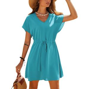 Ekouaer Women’s Cover Ups Casual Swimsuit Coverups Flowy Tie Waist Beach Cover Up Dress(Peacock Blue)