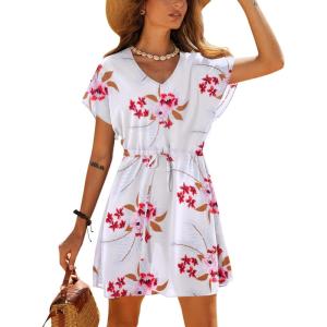 Ekouaer Women’s Cover Ups Casual Swimsuit Coverups Flowy Tie Waist Beach Cover Up Dress(White Small Floral)