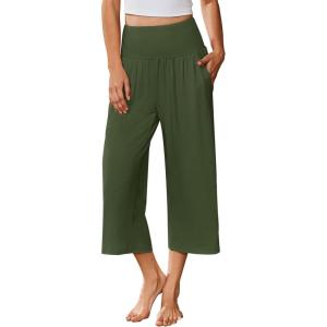 Ekouaer Womens Pajama Pants Wide Leg Capri Yoga Pants Lounge Comfy Sleep Pj Bottoms with Pockets(Army)