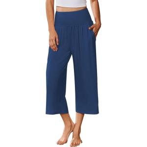 Ekouaer Womens Pajama Pants Wide Leg Capri Yoga Pants Lounge Comfy Sleep Pj Bottoms with Pockets(Blue)