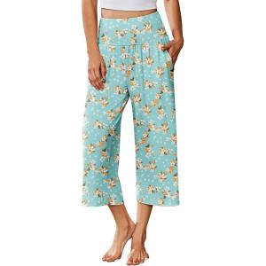 Ekouaer Womens Pajama Pants Wide Leg Capri Yoga Pants Lounge Comfy Sleep Pj Bottoms with Pockets(Blue Flowers)