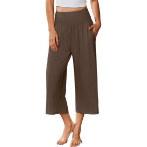 Ekouaer Womens Pajama Pants Wide Leg Capri Yoga Pants Lounge Comfy Sleep Pj Bottoms with Pockets(Brownie)
