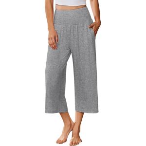 Ekouaer Womens Pajama Pants Wide Leg Capri Yoga Pants Lounge Comfy Sleep Pj Bottoms with Pockets(Grey)