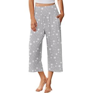 Ekouaer Womens Pajama Pants Wide Leg Capri Yoga Pants Lounge Comfy Sleep Pj Bottoms with Pockets(Grey Stars)