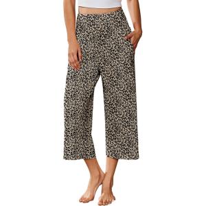 Ekouaer Womens Pajama Pants Wide Leg Capri Yoga Pants Lounge Comfy Sleep Pj Bottoms with Pockets(Leopard)