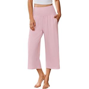 Ekouaer Womens Pajama Pants Wide Leg Capri Yoga Pants Lounge Comfy Sleep Pj Bottoms with Pockets(Pink)