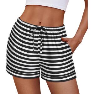 Ekouaer Womens Pajama Shorts Casual Summer Sleep Shorts Cute Printed Lounge Pj Bottoms with Drawstring & Pockets(Black Strip)