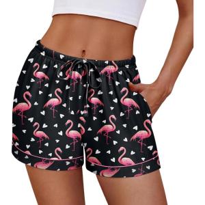 Ekouaer Womens Pajama Shorts Casual Summer Sleep Shorts Cute Printed Lounge Pj Bottoms with Drawstring & Pockets(Flamingos)