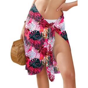 Ekouaer Women’s Sarongs Short Sheer Bikini Skirt Wrap Beach Pareo Chiffon Swimsuit Cover Up S-XXL(Rose Leaves)