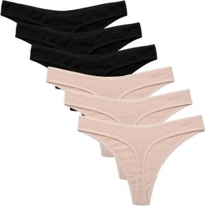 Ekouaer Womens Thongs Invisible Panties No Show Seamless Low Waist Breathable G-String Cotton Thongs 6 Pack(Multicolored 12 – 6 Pack)