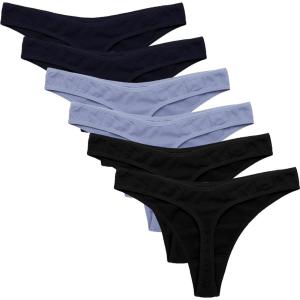 Ekouaer Womens Thongs Invisible Panties No Show Seamless Low Waist Breathable G-String Cotton Thongs 6 Pack(Multicolored 2 – 6 Pack)