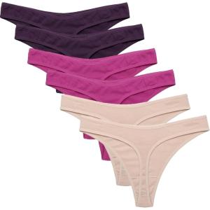 Ekouaer Womens Thongs Invisible Panties No Show Seamless Low Waist Breathable G-String Cotton Thongs 6 Pack(Multicolored 3- 6 Pack)