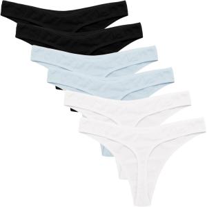 Ekouaer Womens Thongs Invisible Panties No Show Seamless Low Waist Breathable G-String Cotton Thongs 6 Pack(Multicolored 8 – 6 Pack)