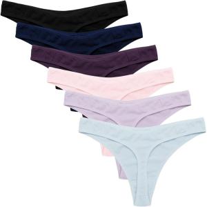 Ekouaer Womens Thongs Invisible Panties No Show Seamless Low Waist Breathable G-String Cotton Thongs 6 Pack(Multicolored 9 – 6 Pack)