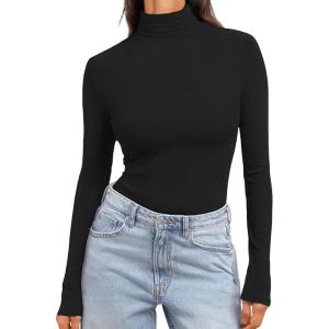 Ekouaer Women’s Turtleneck Long Sleeve Shirts Slim Fit Thermal Underwear Tops Lightweight Pullover Tees(Black)