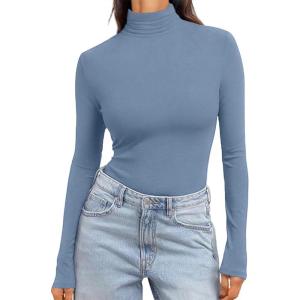 Ekouaer Women’s Turtleneck Long Sleeve Shirts Slim Fit Thermal Underwear Tops Lightweight Pullover Tees(Haze Blue)