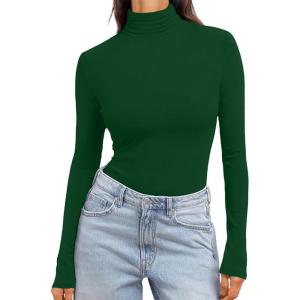 Ekouaer Women’s Turtleneck Long Sleeve Shirts Slim Fit Thermal Underwear Tops Lightweight Pullover Tees(Light Green)