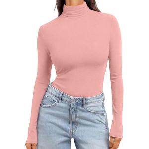 Ekouaer Women’s Turtleneck Long Sleeve Shirts Slim Fit Thermal Underwear Tops Lightweight Pullover Tees(Misty Rose)
