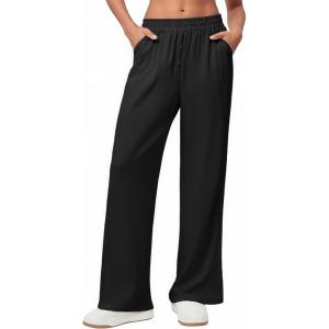 Ekouaer Womens Wide Leg Pants for Women Elastic Waist Womens Casual Palazzo Pants Soft Comfy Pajama Pants with Pockets(Black)