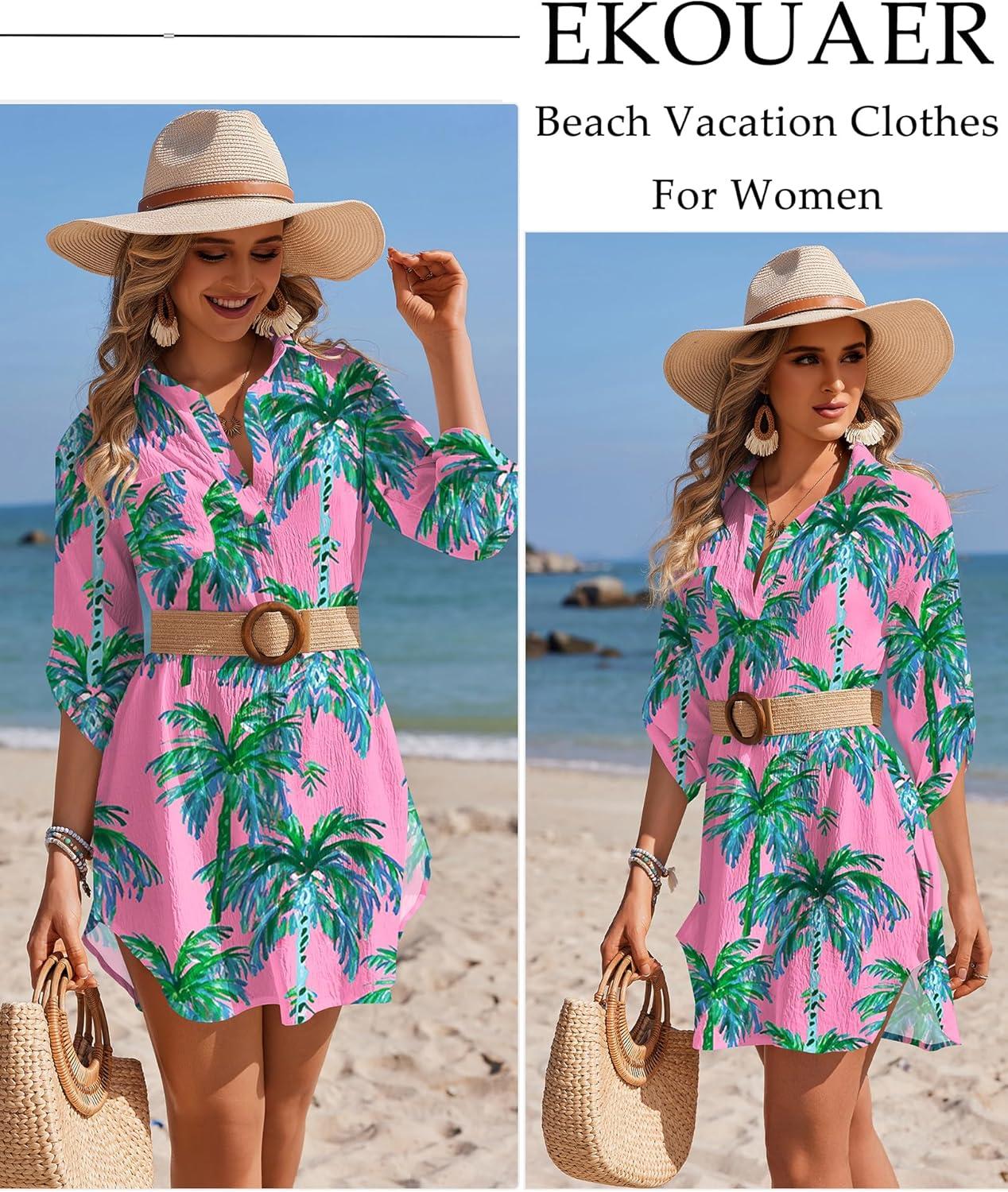 imageEkouaer Beach Cover Ups for Women Bikini Swimsuit Coverup Beach Dress ShirtGreen Tree