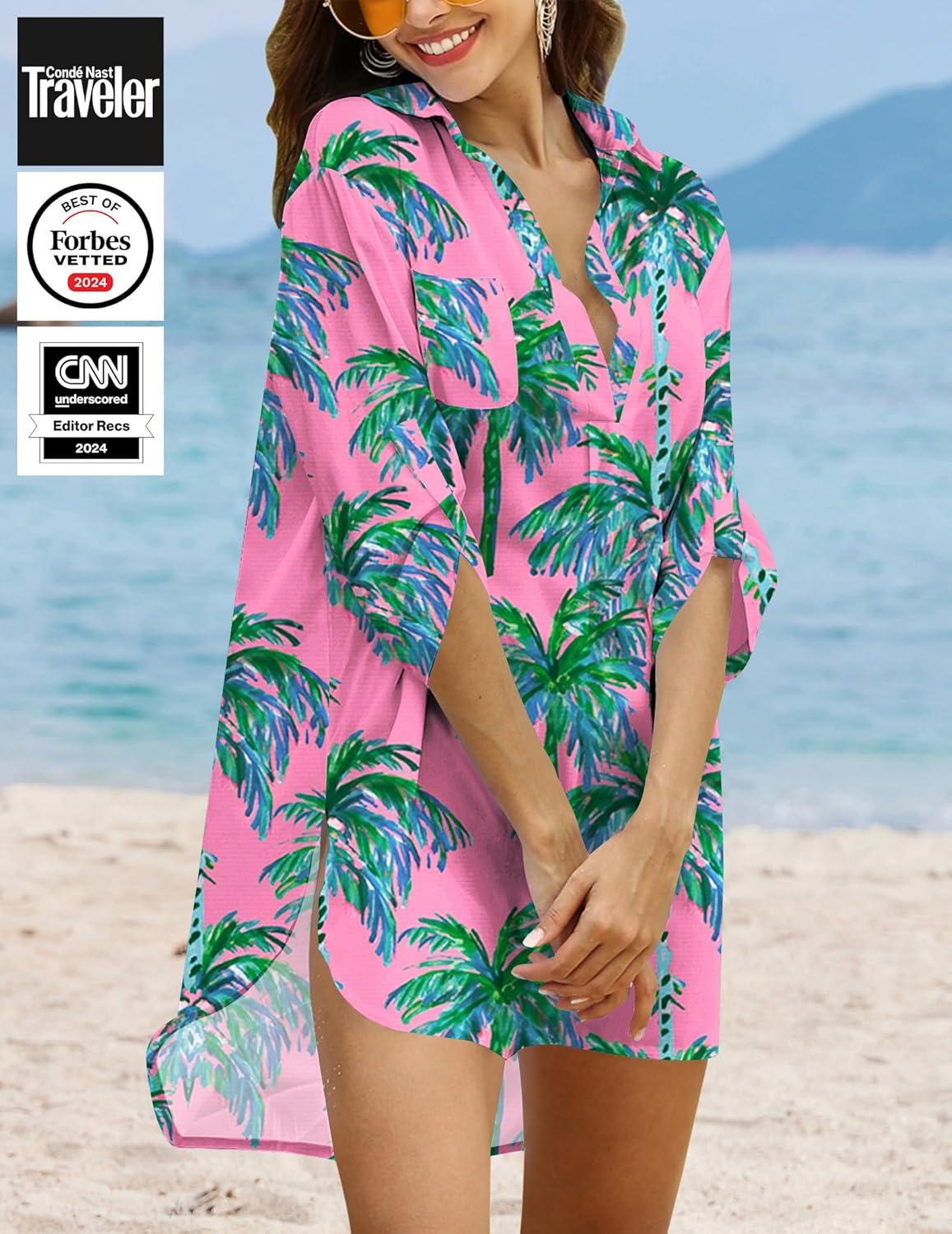 imageEkouaer Beach Cover Ups for Women Bikini Swimsuit Coverup Beach Dress ShirtGreen Tree