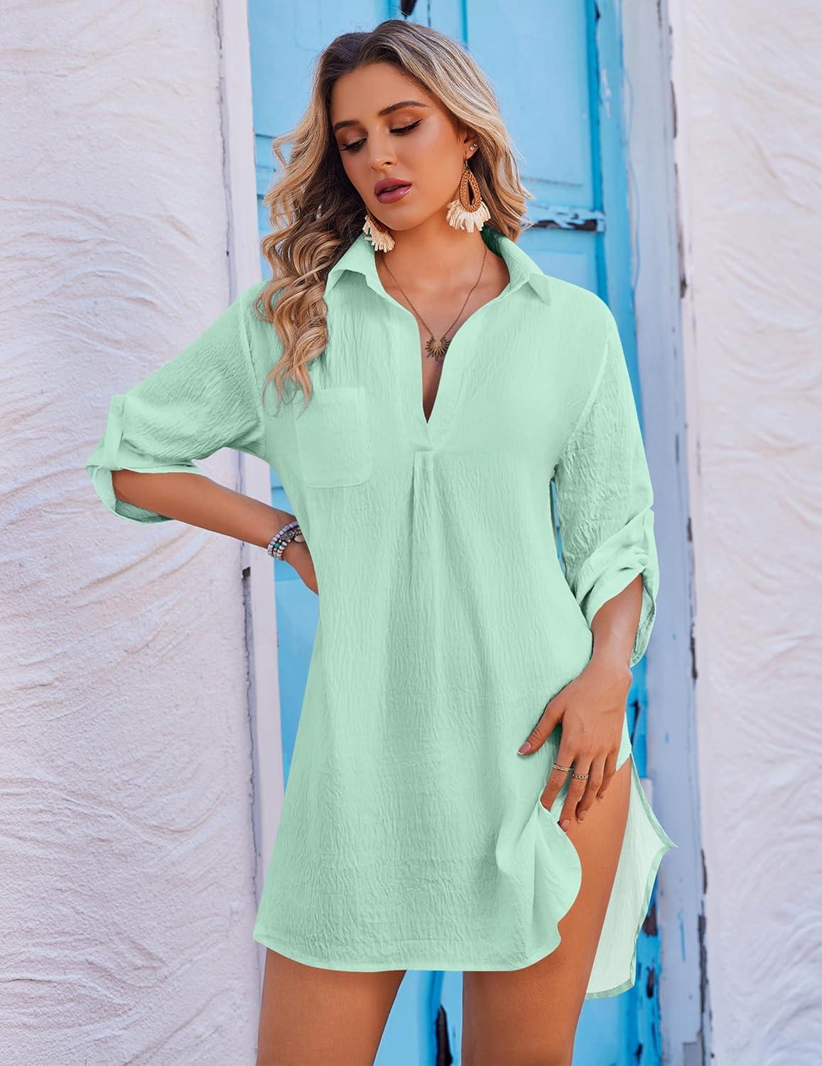 imageEkouaer Beach Cover Ups for Women Bikini Swimsuit Coverup Beach Dress ShirtLight Green