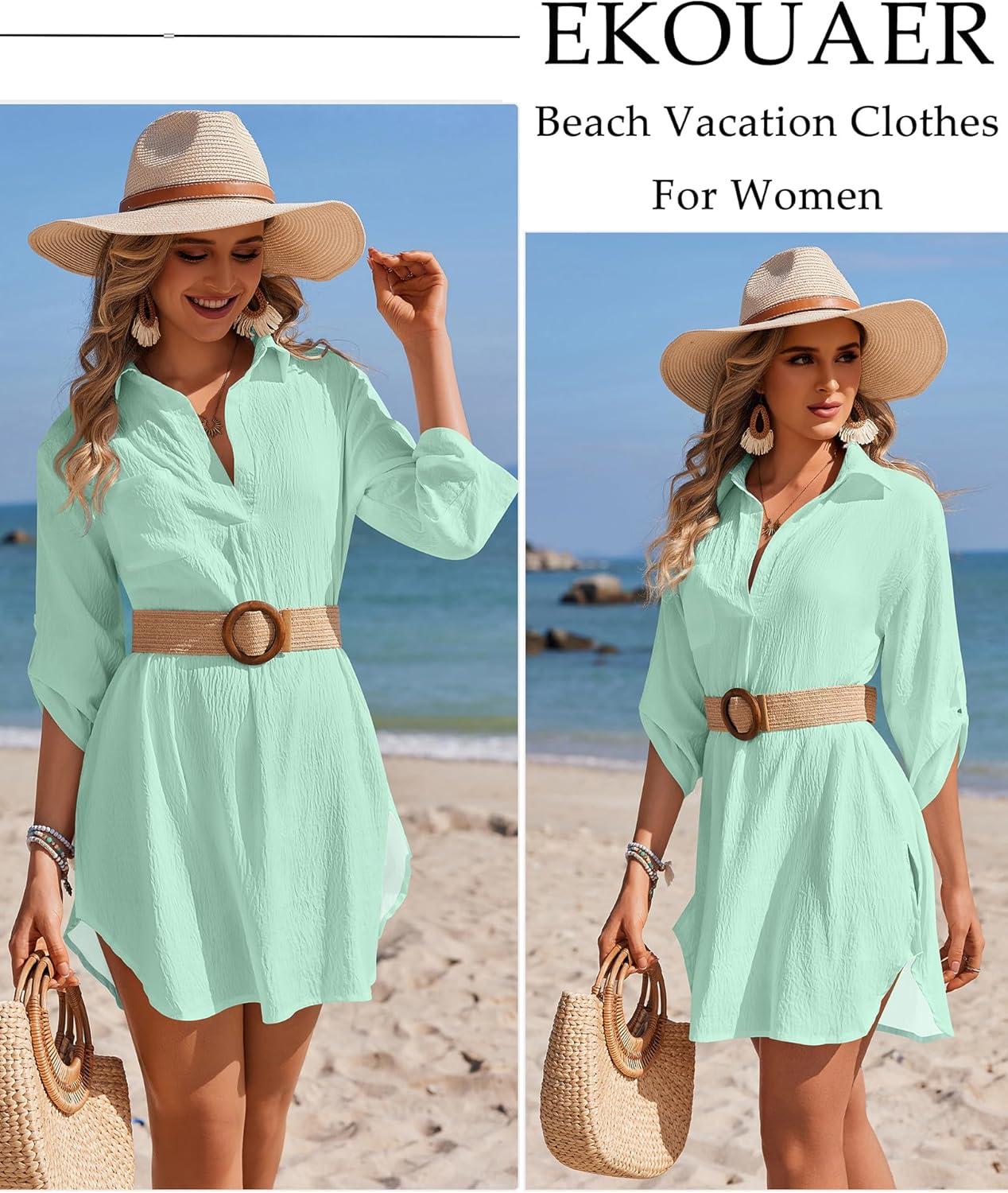 imageEkouaer Beach Cover Ups for Women Bikini Swimsuit Coverup Beach Dress ShirtLight Green