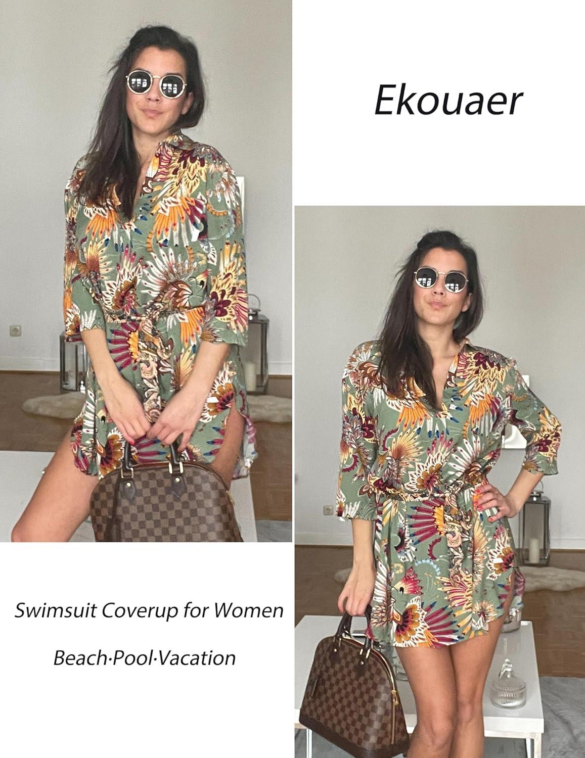 imageEkouaer Beach Cover Ups for Women Bikini Swimsuit Coverup Beach Dress ShirtPat7