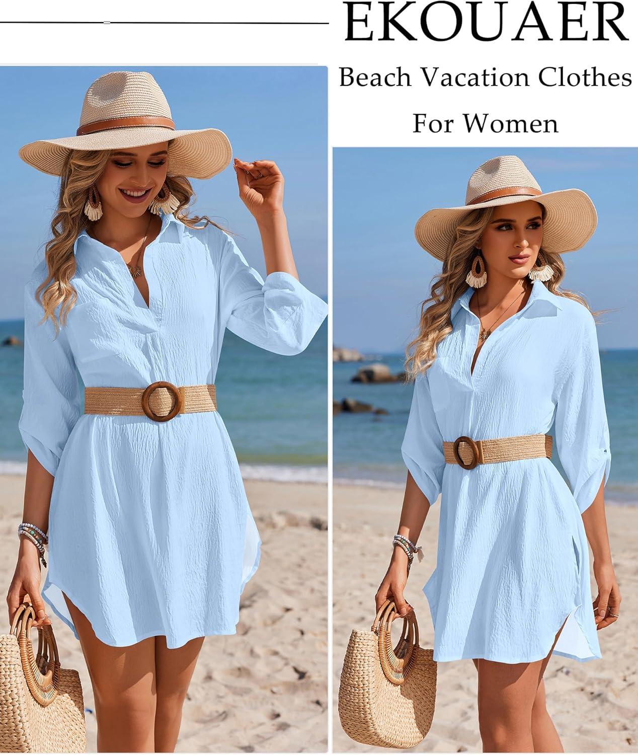 imageEkouaer Beach Cover Ups for Women Bikini Swimsuit Coverup Beach Dress ShirtSky Blue