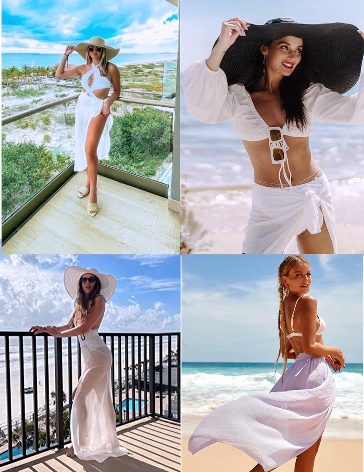 imageEkouaer Women Sarong Swimsuit Coverups Chiffon Long Bikini Wraps Sheer Beach Bathing Suit Cover Up1white