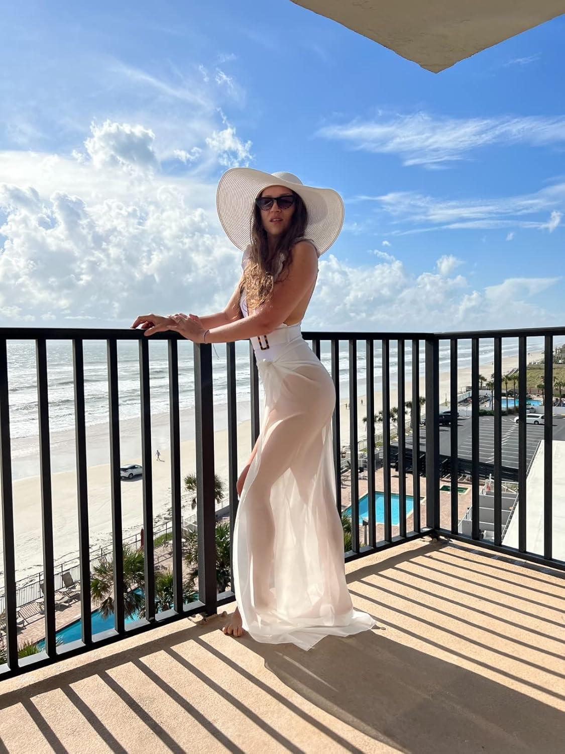 imageEkouaer Women Sarong Swimsuit Coverups Chiffon Long Bikini Wraps Sheer Beach Bathing Suit Cover Up1white